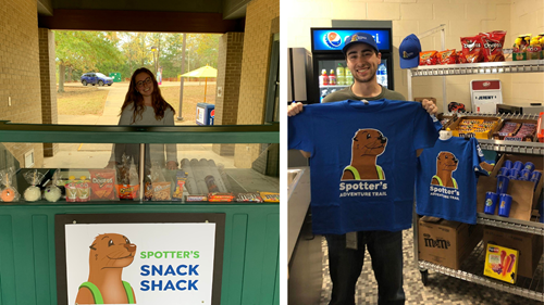 Spotters snack shack t-shirt & hat gear at LeFleurs Bluff playground at Mississippi Museum of Natural Science