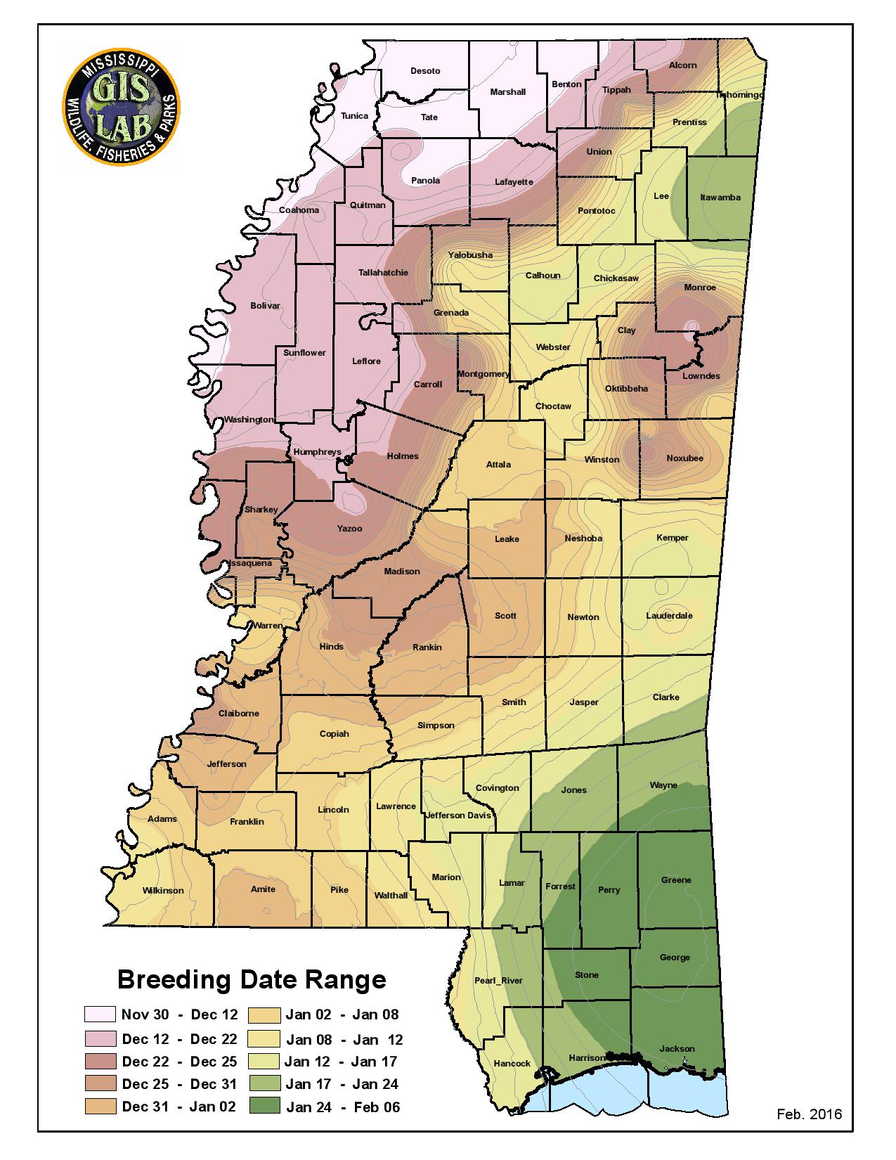 MDWFP Deer Breeding Date Map 2016