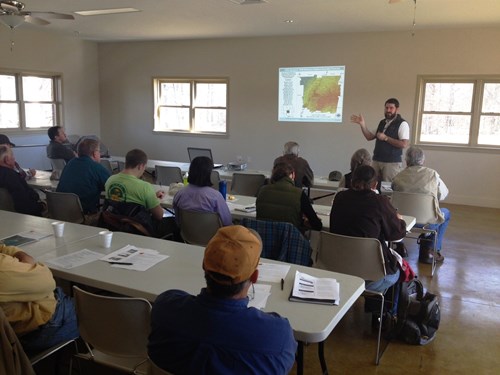 Dr. Varner gives a classroom presentation on fire weather at a Fire on the Forty workshop